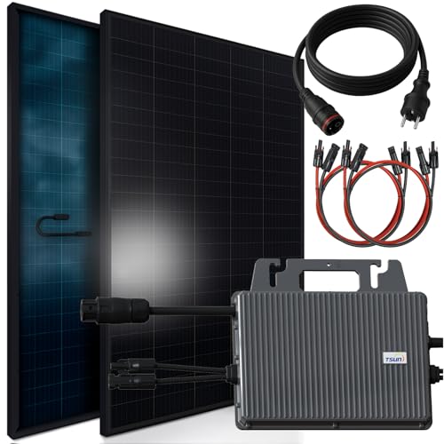 SUNNIVA 920W Balkonkraftwerk BIFAZIAL FULLBLACK komplett Steckdose TSUN 800W Wechselrichter, PV Solaranlage, 2x 460W Glas-Glas Solarmodule, inkl. 5m Kabel, Bluetooth WIFI, Komplettset