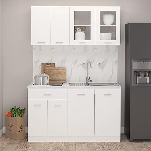 Refined 4-TLG. Küchenzeile Lyon Weiß Holzwerkstoff