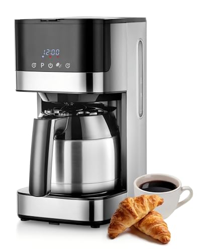 KEINVE Edelstahl Kaffeemaschine mit timer, 24H programmierbar, LED Display, Warmhalteplatte, Abschaltautomatik, Tropfstopp, 900W, Filterkaffeemaschine mit Thermokaraffe, 10 Tassen, 1 Liter