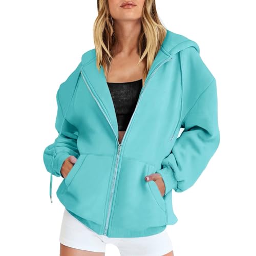 Uwdiohq Damen Kapuzenpullover Zip Sweatshirt 2026 Langarm Hoodie Einfarbig Leicht Sweatjacke Casual Pullover Sweatshirtjacke Sport Style Mit Reißverschluss Oversize College Jacke