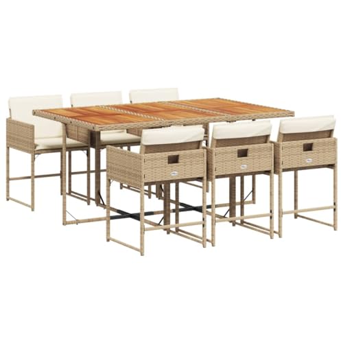 vidaXL Garten Essgruppe 7-TLG., Gartenm?Bel Set Tisch mit 6 Stühle, Gartengarnitur mit Kissen, Sitzgruppe Essgarnitur Terrasse, Beige Poly Rattan