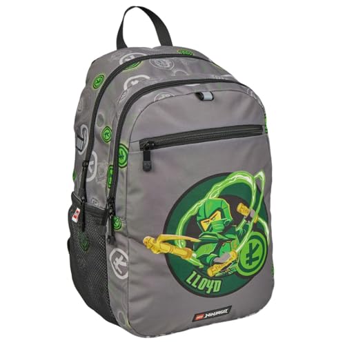 SKANDO BAGS Erweiterbarer Rucksack LEGO® NINJAGO®, Elemental Master of Energy: Geräumiger Rucksack mit zwei großen Reißverschlusstaschen, Fronttasche und seitlichen Netztaschen.