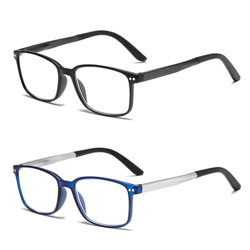 BENBENGO Lesebrille für Herren,2 Stück Ultraleichte TR90 Lesebrillen,TR90 rechteckige Blaulichtfilter Brille,Anti-Glanz Sportliches Computerbrille,Computerbrille Gaming Schutzbrille