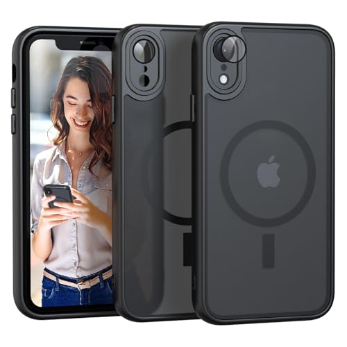 Nupcknn für iPhone XR Hülle Magnetisch mit Magsafe (TOP Militärschutz & Magnetkraft) Handyhülle für iPhone XR Case Durchscheinende Matt Rückseite Dünn Stoßfest Schutzhülle Schwarz