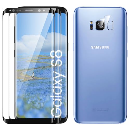 Displayschutzfolie für Samsung Galaxy S8, Fall Freundlich, Kante an Kante, Blasenfrei, Ultra-HD Schutzfolie Displayschutzfolie, 2 Stück Schutzfolie und 2 Stück Kameraschutz