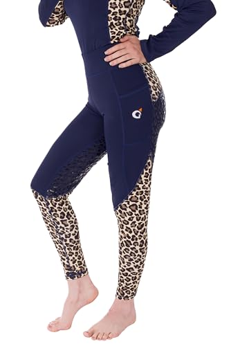 Daisen International Daisen Leopard Print Silikon Grip Vollbesatz Reitleggings Stilvolle & Funktionelle Reithose für Damen, Marineblau, M