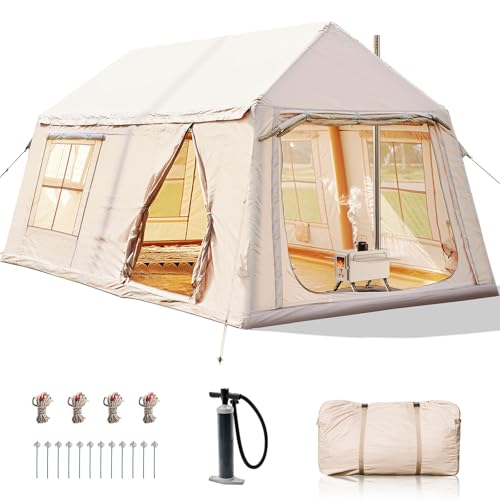 Ytaoeo Aufblasbares Zelt Outdoor Camping Zelt für 8-10 Personen mit Kaminöffnung Aufblasbares Campingzelt aus Wasserdichtem Oxford-Stoff Air Glamping Zelte für 4 Jahreszeiten Camping