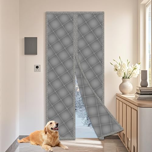 KUHAWL 90 x 210 cm Thermo Türvorhang Kälteschutz, Magnet Wärmeschutzvorhang Tür, Verdickter Oxford Stoff Thermvorhang Tür Winddicht Kälteschutzvorhang für Balkontür Terrassentür Wohnzimmer (Grau)