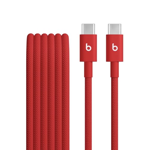 Beats USB-C auf USB-C Gewebtes Kabel, schnelles Laden, langlebiges und verwicklungsfreies Design, Kompatibles Ladegerät für Apple und Android-basierte Produkte (1,5 m) – Blitz-Rot