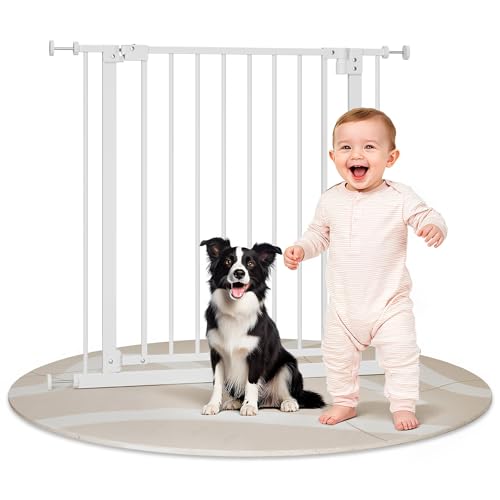 WOLTU Treppenschutzgitter 75–87 cm, Türschutzgitter aus Metall, mit/ohne Bohren, Auto-Close, 90°-Stopp, beidseitig schwenkbar, 2 Riegel, einhändig zu öffnen,Weiß