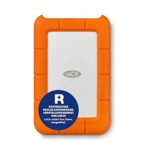 LaCie Rugged 5TB tragbare externe Festplatte, 2.5 Zoll, PC & Mac, inkl. USB-C w/o USB-A Kabel, inkl. Rescue Service (STFR5000800)