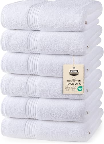 Utopia Towels - Premium Handtücher - 100% gekämmte, ringgesponnene Baumwolle, ultraweich und sehr saugfähig, Dicke Handtücher 41 x 71 CM's, hochwertige Handtücher (6er-Pack, (Weiß)