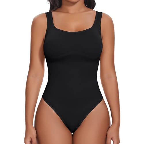 Joyshaper Shapewear Damen Tanga Body Square Neck Tank Bodys Bauchweg Miederbody Shaper Rückenfreier Thong Bodysuit Schwarz M