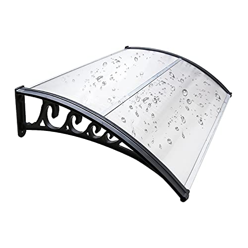 Eikuavons Vordach für Haustür 100x120 cm, Überdachung Haustür, Pultbogenvordach Transparent Polycarbonat Pultvordach 6 mm, PP Halterung, Türdach für draußen Sonnenschutz Regen- und schneesicher