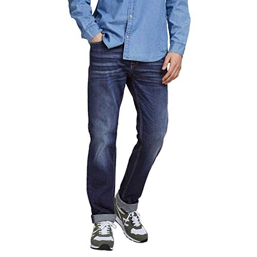 JACK & JONES Jeans Regular Fit Denim Stone Washed Mid Waist mit Heller Naht JJICLARK JJORIGINAL, Farben:Blau,Größe Jeans:W33 L34,Z - Länge L30/32/34/36/38:L34
