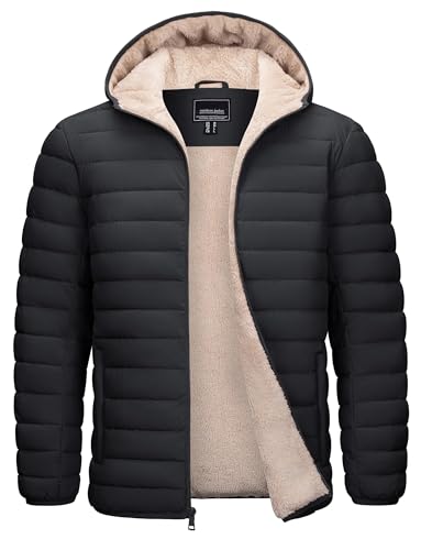 MAGCOMSEN Herren Warme Winterjacke Gefüttert Winter Daunenjacke Männer Winddicht Outdoorjacke Fleece Funktionsjacke Wandern Jagdjacke mit Mehrfachtaschen Schwarz M