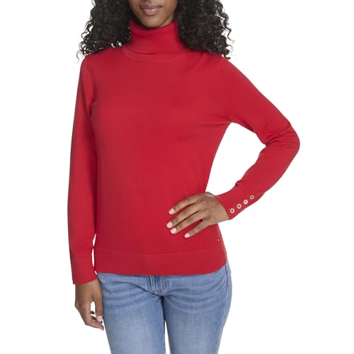 Tommy Hilfiger Damen Cotton Lightweight Turtleneck Sweater Pullover, Scharlachrot, Klein