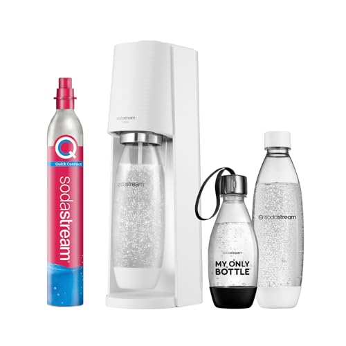 SodaStream Wassersprudler TERRA Vorteilspack mit CO2-Zylinder, 2x 1L spülmaschinenfeste Kunststoff-Flasche und 1x 0,5L spülmaschinenfeste Kunststoff-Flasche, Höhe 44cm, Weiß, 1012813490