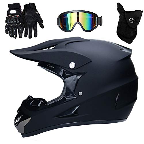 UIGJIOG Motocross Helm Matte Schwarz, Herren Crosshelm mit Brillen Maske Handschuhe, Unisex Fullface Cross Helm Downhill Quad Enduro ATV Motorrad Schutzhelm für Herren Damen (M(54~55cm))