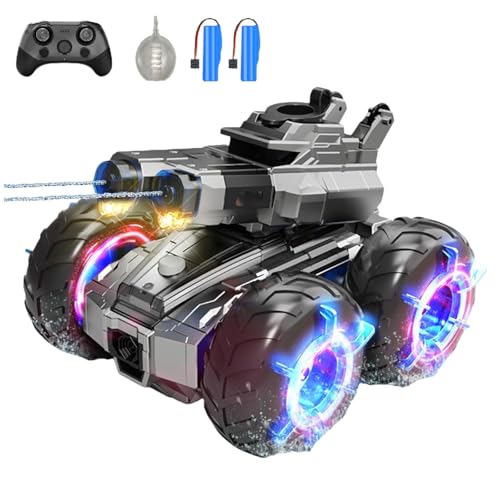 funnykid 3-in-1 RC Panzer 4WD Amphibienfahrzeug mit Wasserkanonen, LED-Lichtern & 2 Akkus (45+ Min Laufzeit) – Ferngesteuertes Auto für Kinder 6 7 8 9 10 11 12, Geländewagen für Land & Wasser