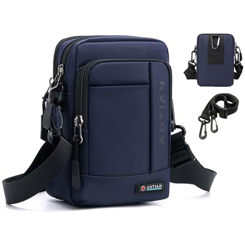 BAGZY Herren Umhängetasche Handytasche für Männer, Blau, 19 x 12.5 x 5 cm