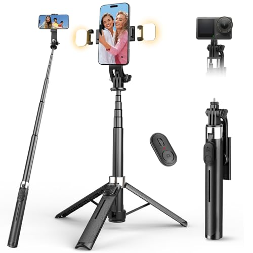 RISEOFLE 110cm Selfie Stick mit Licht, Handy Stativ mit Abnehmbarer Fernbedienung, Tragbar Handy Halterung Stativ für Smartphone/iPhone/Samsung/Kamera