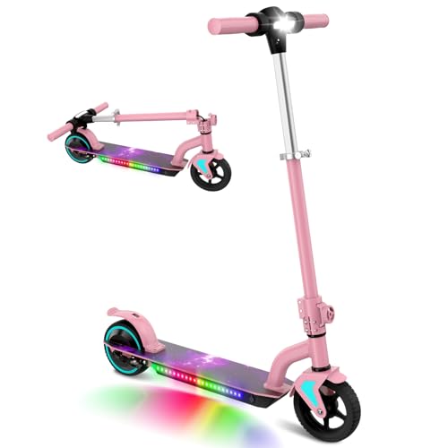 E-RIDES Elektroroller für Kinder 8-14 Jahre, 150W Motor, 3 Geschwindigkeiten (8/12/16 km/h), 15 KM Reichweite, Höhenverstellbar, Faltbar, LED-Display, Doppelbremse (Rosa​)