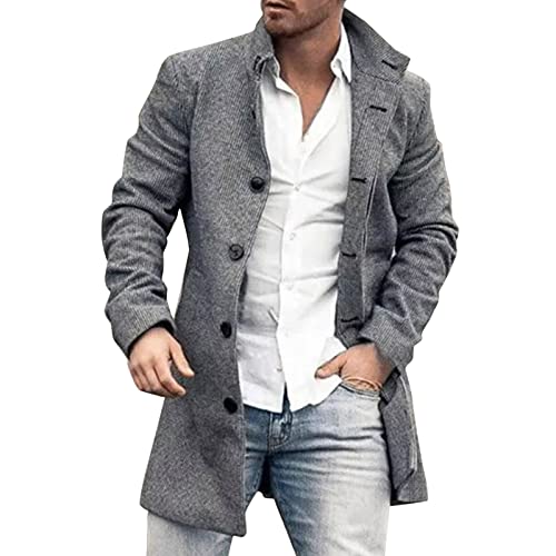 Generisch Herren Mantel Wintermantel Business Winterjacke Warmer Trenchcoat Karierte Einreihig Herrenmantel Lodenmantel Klassische Trachtenmantel Langer Übermantel Herbst Winter Deckmantel