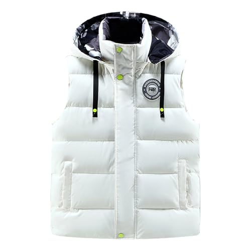 Generisch Winterjacke Herren Herren Verdickte Weste Winter Casual Ärmellose Jacke Mantel (White, XXXL)
