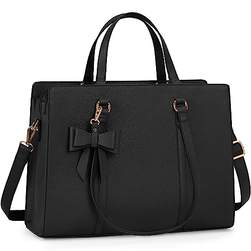 NEWHEY Handtasche Damen Shopper Damen Große Schwarz Tasche Damen Laptoptasche 15.6 Zoll PU Leder Umhängetasche Arbeitstasche für Business Arbeit Schule