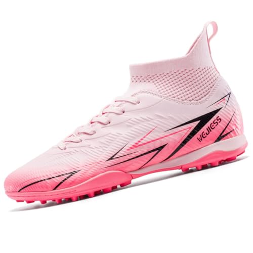 WEJIESS Fußballschuhe Herren High Top Fussballschuhe TF Kinder Stollenschuhe Jugendliche Athletics Trainingsschuhe Football Schuhe Hallsportarten Fußball Stiefel Pink 40 EU