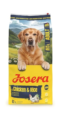 JOSERA Adult Large Huhn & Reis (1 x 12,5 kg) | Premium Trockenfutter für ausgewachsene Hunde großer Rassen | mit Lachsöl | glutenfrei | wertvolle Fettsäuren | XL-Kroketten gegen Schlingen | 1er Pack