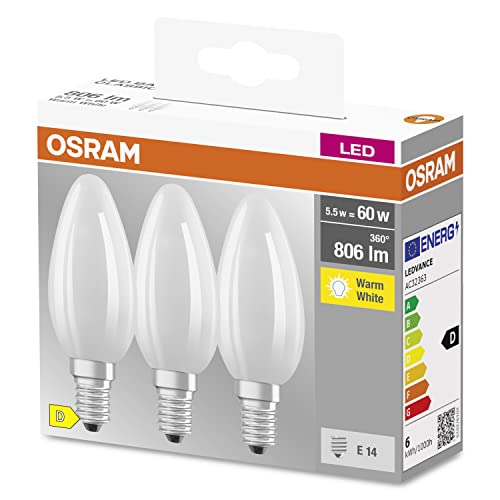 OSRAM Star Filament-Lampe für E14-Sockel, mattes Glas ,Warmweiß (2700K), 806 Lumen, Ersatz für herkömmliche 60W-Leuchtmittel, nicht dimmbar, 3-er Pack