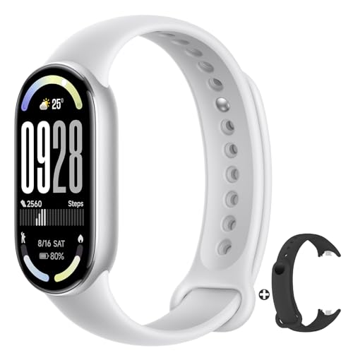 Xiaomi Smart Band 10-1,72 AMOLED-Display mit 1500 Nits, Schlaf- und Herzfrequenzmonitor, 5ATM Wasserdicht, 21 Tage Akkulaufzeit, 60 Hz Aktualisierungsfrequenz, 150+ Modi (2 Gürtel)