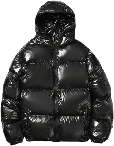 Suncadmious Glänzende Daunenjacke für Herren mit Kapuze große Größe lässig wasserdicht Winddicht warme Jacke modisch locker verdickte glänzende Daunenjacke mit Kapuze (Schwarz,4XL)