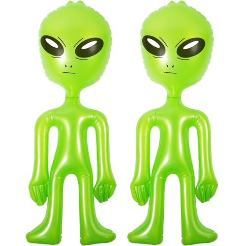 2 Stück Halloween Alien Aufblasbar, Aufblasbares Alien Grün 55 cm, Aufblasbare Aliensfür Alien-Party, Halloween, Weihnachten Dekorationen, Alien Raumschiff Party Zubehör