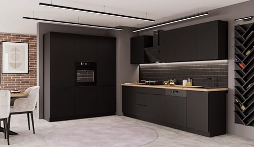 Küche Siena 280 + 180 cm Küchenzeile Küchenblock Einbauküche Schwarz matt