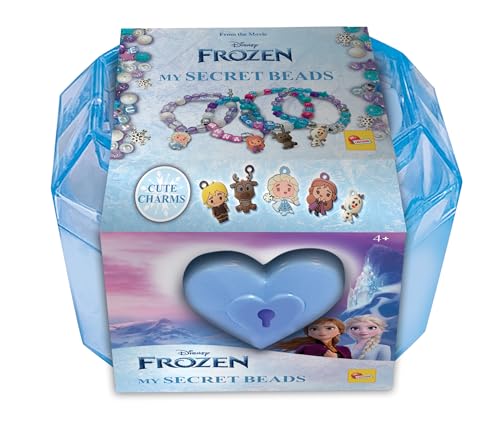 Lisciani - FROZEN: GEHEIMPERLEN-SET - Schmuckherstellungsset für Kinder ab 3 Jahren - Schatzkiste mit Schloss und Schlüssel - Bunte Perlen und Frozen Charms - Armbänder und Halsketten erstellen