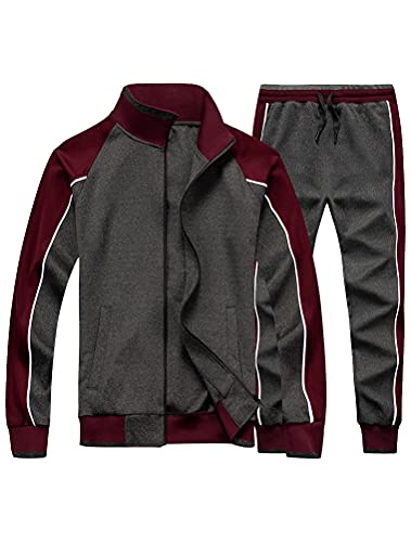 FTCayanz Trainingsanzug Herren Sportanzug Jogginganzug Männer Langarm Anzug Fitness Sporthose Freizeitanzug Grau XL