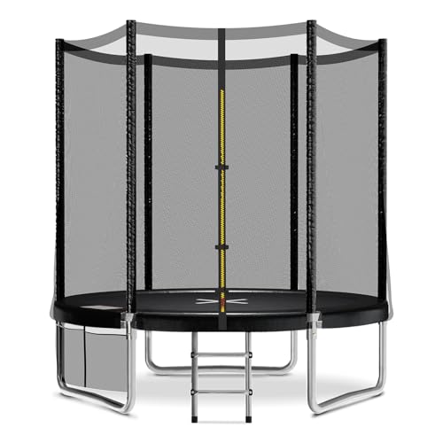 JUMMICO Trampolin Outdoor Ø 183/228/305/366/427 cm, Gartentrampolin für Kinder mit Leiter und Seitentasche (Schwarz,183cm)