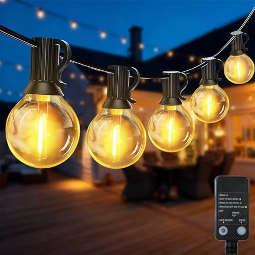 QIHANS LED Lichterkette Außen Strom, 30M LED Outdoor Lichterkette mit Lichtsensor Timer, 50+2 Warmweiß G40 Glühbirnen Plastik, Wasserdicht Lichterketten für Garten Terrasse Hochzeiten