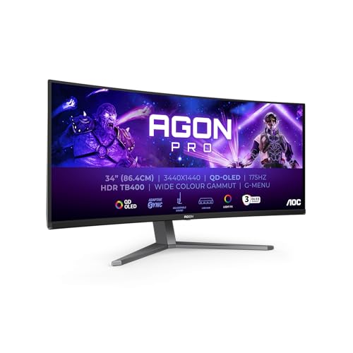 AOC Agon PRO AG346UCDAM - 34 Zoll WQHD OLED Curved Gaming Monitor, 175 Hz, 0.03 ms, FreeSync Premium Pro, G-Sync comp., HDR400 (3440x1440, 2X HDMI, DisplayPort, USB Hub) schwarz