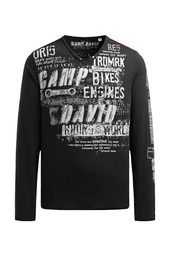 Camp David Herren Longsleeve im Vintage Look mit Used Prints Black, 4XL