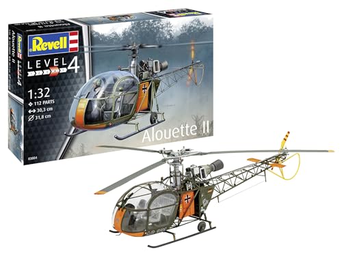 Revell Modellbau I Alouette II I Bausatz I Maßstab 1:32 I 191 Teile I Bastelset ab 12 Jahren I Detailgetreues Modell mit authentischem Design I Helikopter