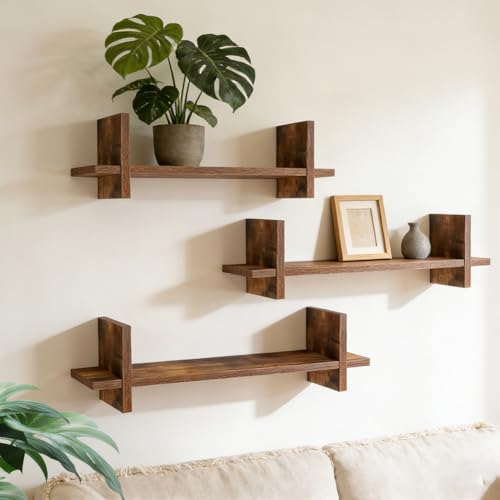 Occzin Wandregal 3er Set aus Holz,Schweberegal,Küchenregal Hängend Bücherregal,Schweberegal für Wohnzimmer, Schlafzimmer, Badezimmer Deko,Einfach zu Montieren Multifunktional Hängeregal (Naturholz)