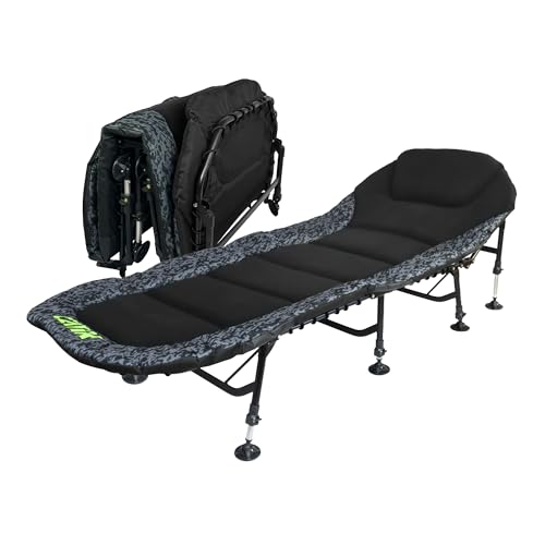 CATIX D-Camou 8-Leg Bedchair – extra Lange & breite Angelliege mit 8 verstellbaren Beinen, 150 kg Tragkraft & gepolstertem Kopfteil - Campingliege, Karpfenliege, Outdoor Liege – Black/Grey Camou