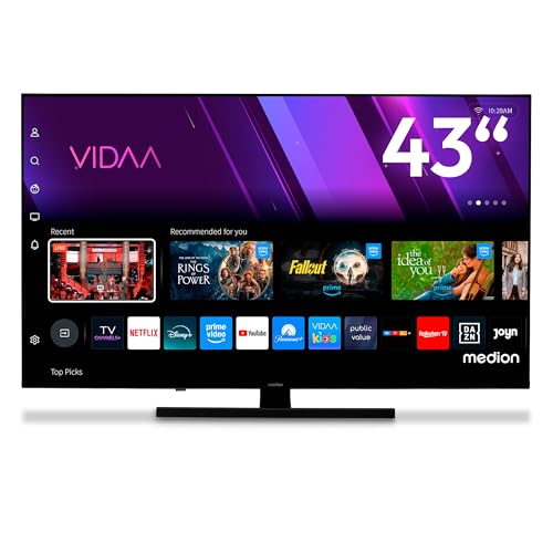 MEDION 108 cm (43 Zoll) QLED Fernseher (Smart-TV, Dolby Vision HDR, VIDAA Store, Prime Video, Disney+, DAZN, Paramount+, DTS X, Dolby Atmos, PVR, Bluetooth, MD 843600)