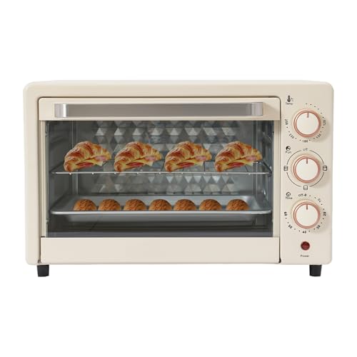 Minibackofen, 22L 1000W Elektrobackofen mit Grillpfanne & Grillrost, Mini backofen Pizzaofen mit Einstellbarer Temperatur (120°C-250°C), 4 Heizrohre, Miniofen Kombigerät für Partys, Familien (Weiß)