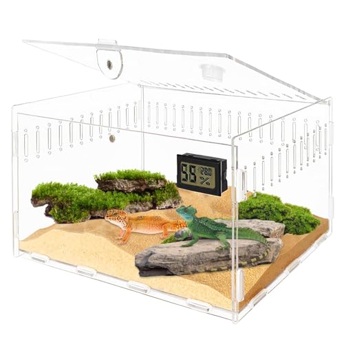 Reptilien Terrarium Box, Schnecken Terrarium, 30 * 20 * 15 Reptilien Futterbox, Reptil Fütterungsbox Transportbox Behälter, Acryl Box Aufzuchtbox Mit Hygrometer