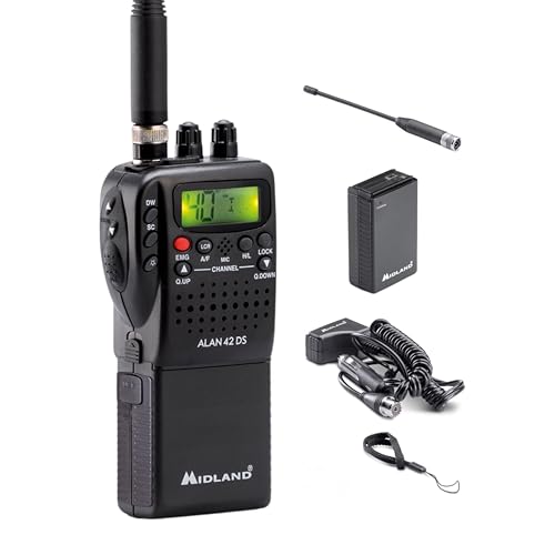 Midland Alan 42 DS CB-Handfunkgerät mit Multiband AM/FM, tragbares CB-Funkgerät mit Zubehör & digitaler Rauschsperre, für alle EU-Länder, schwarz
